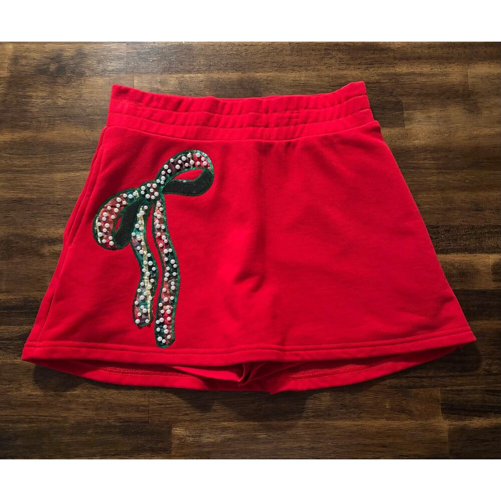 Brianna Cannon Small Skort Mini Skirt Pull On Elastic Waist Bow Embellished